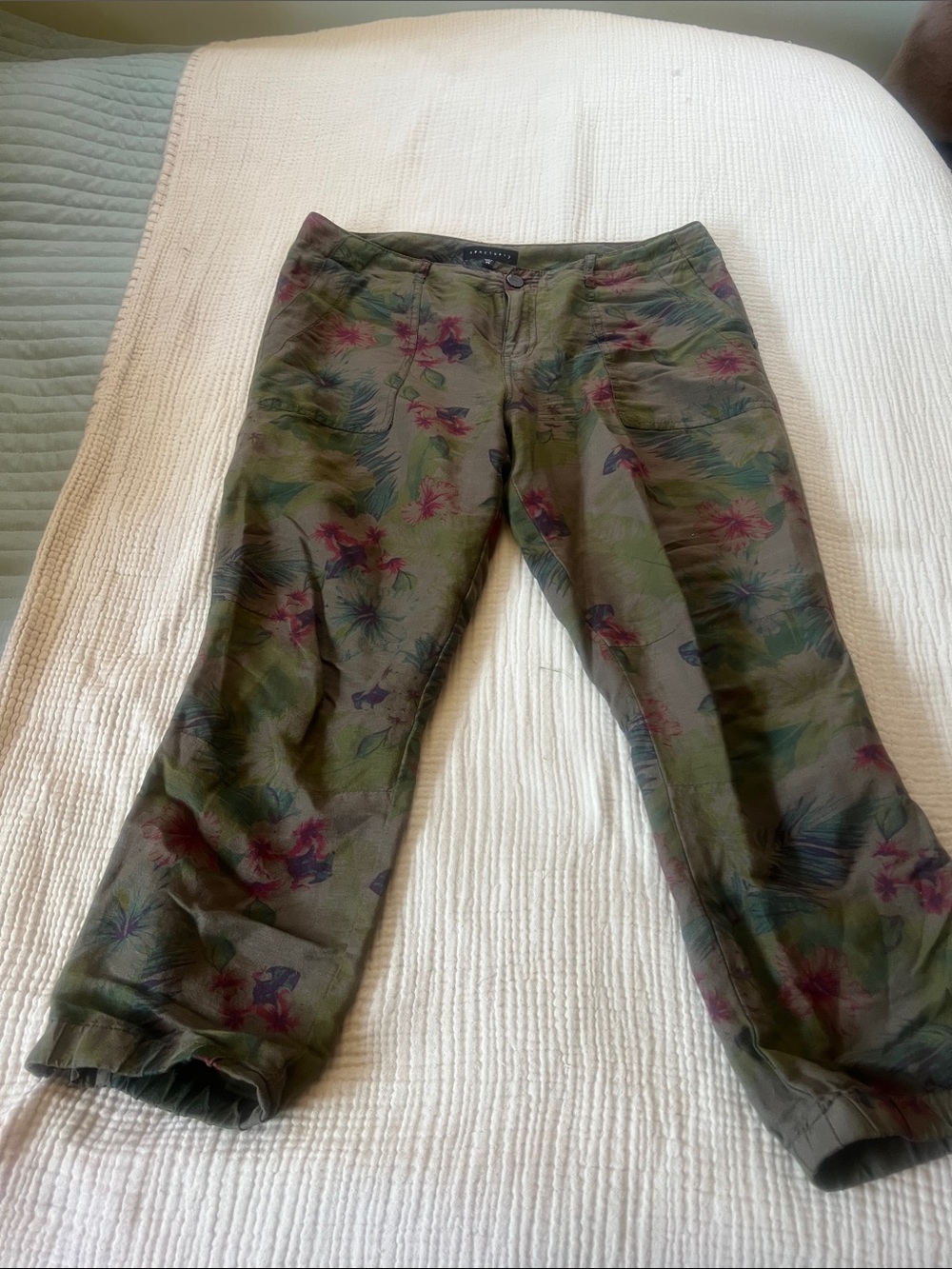 Sanctuary Olive Green Floral Cropped Jeans